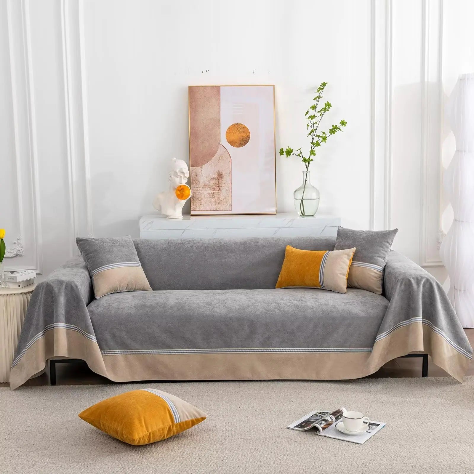 VClife Cat Dog Pet Scratch Couch Cover for Sofa 100% Waterproof Sofa Covers for Sectional Sofa Modern Anti Slip Dark Gray Sofa Slipcover with Khaki Hem Thickened Sofa Protector for L Shape 71"X118"